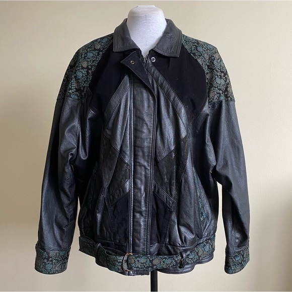 vintage 80s patchwork leather bomber jacket - Picture 1 of 15